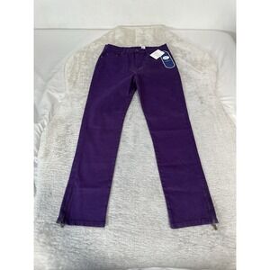 New DG2 Diane Gilman Women's Purple Straight Pants Size 8 Ankle Zip Stretch